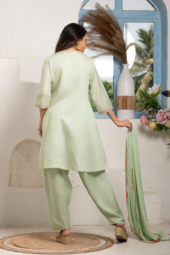 Multicolor Bead Embellishment Sage Green suit set