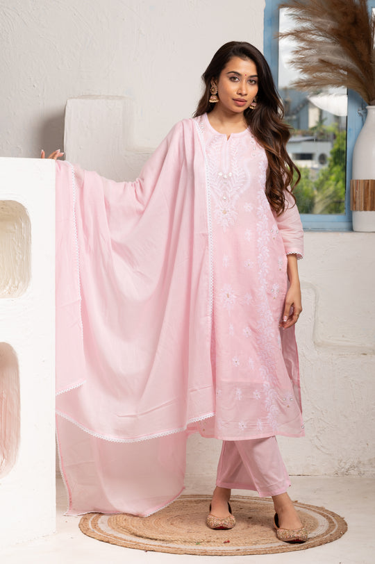 Chikankari Suit Set Pink