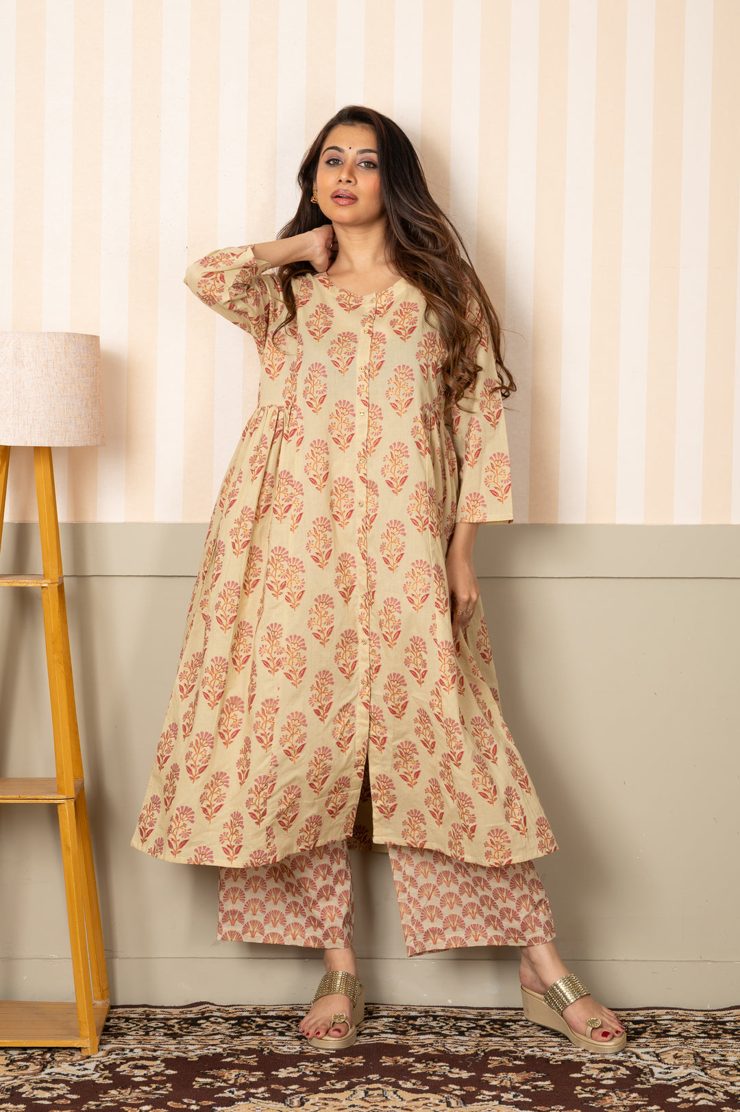 Floral Pink Print Kurta Pant Set