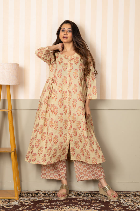 Floral Pink Print Kurta Pant Set