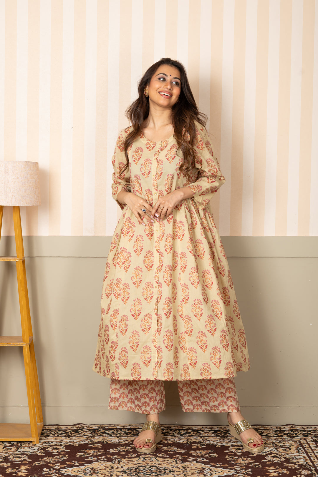 Floral Pink Print Kurta Pant Set