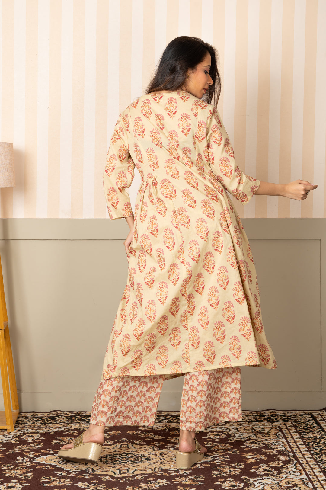 Floral Pink Print Kurta Pant Set