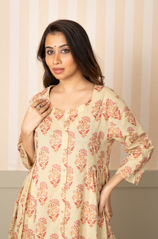 Floral Pink Print Kurta Pant Set