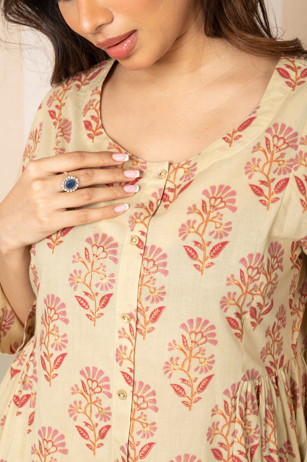 Floral Pink Print Kurta Pant Set