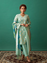 Mint Green V Neck Banarasi Suit