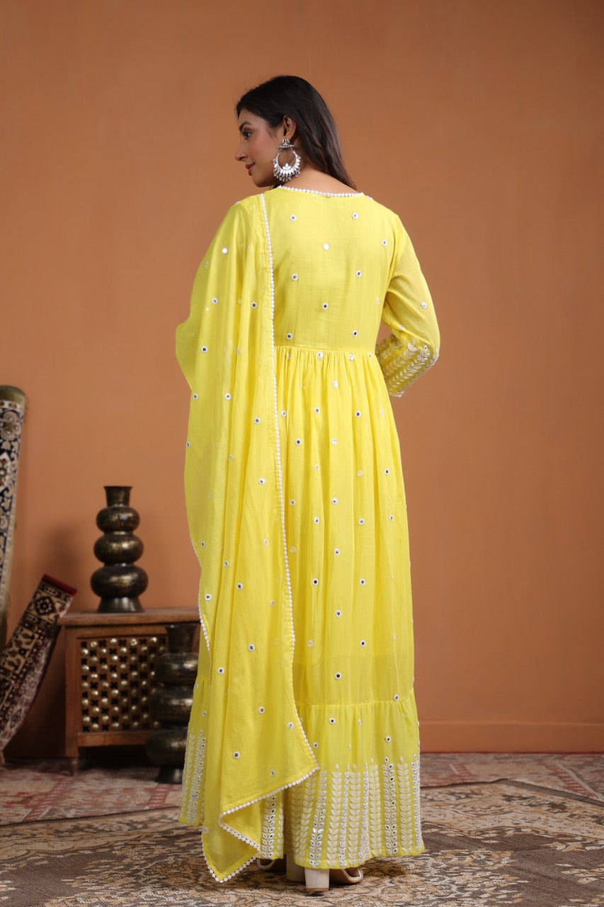 Yellow Embroidered Anarkali Angrakha Kurta set