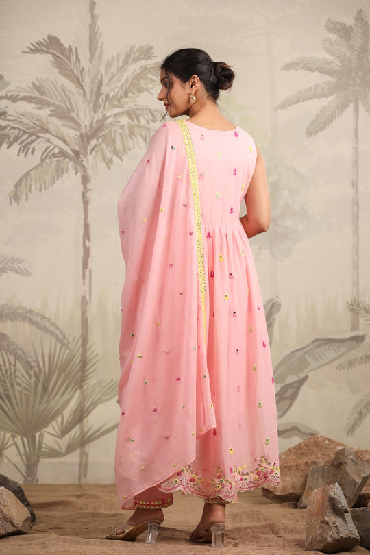 Pink Floral Embroidered Anarkali Kurta Set