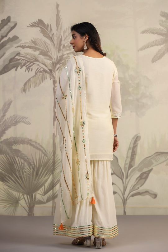 White Embroidered Gota Patti Kurti & Sharara Set