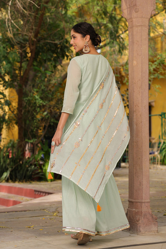Light Green Embroidered Gota Patti Kurti & Sharara Set