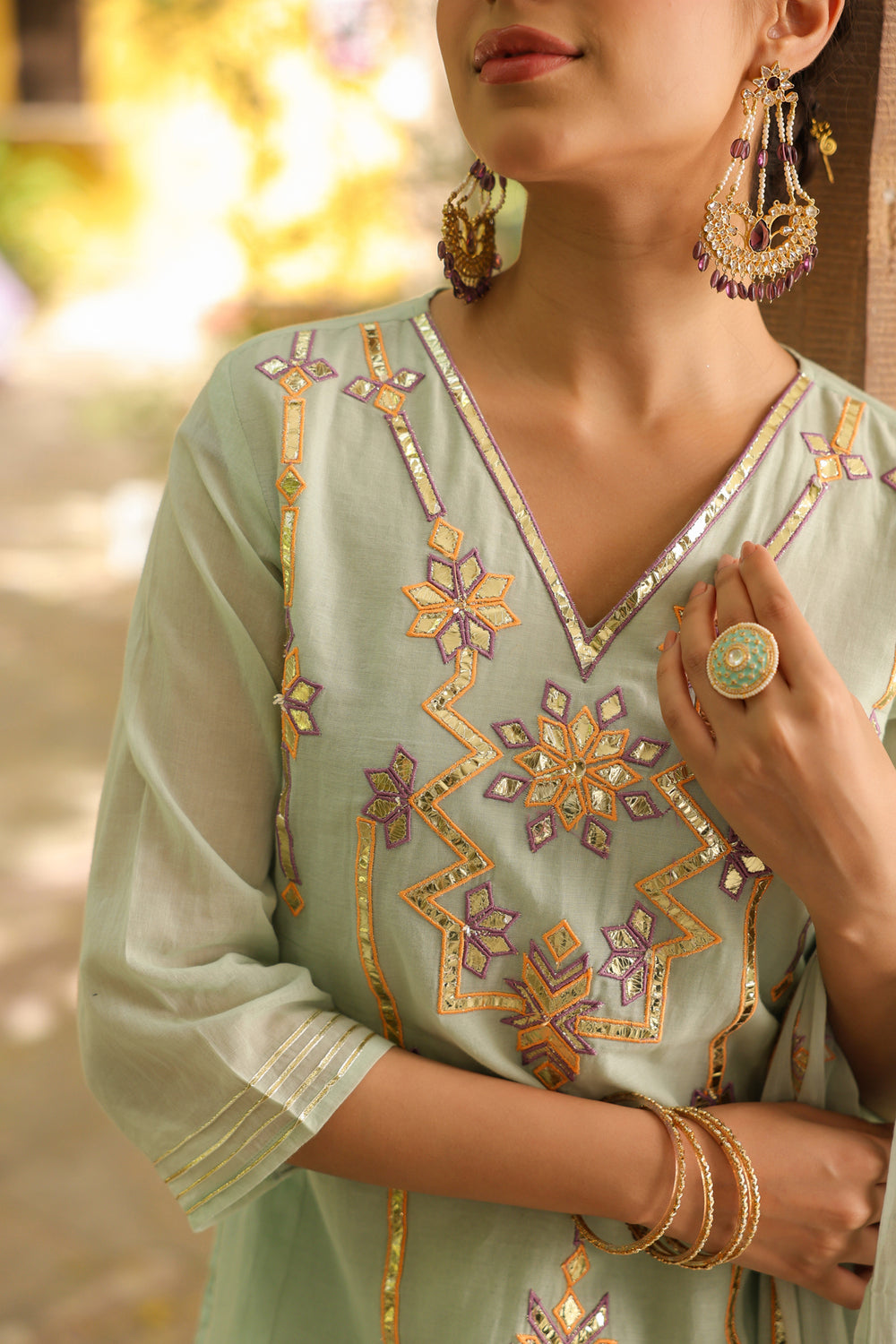Light Green Embroidered Gota Patti Kurti & Sharara Set