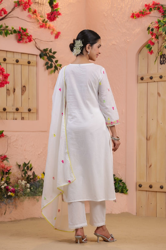 White Embroidered Straight Kurta Set