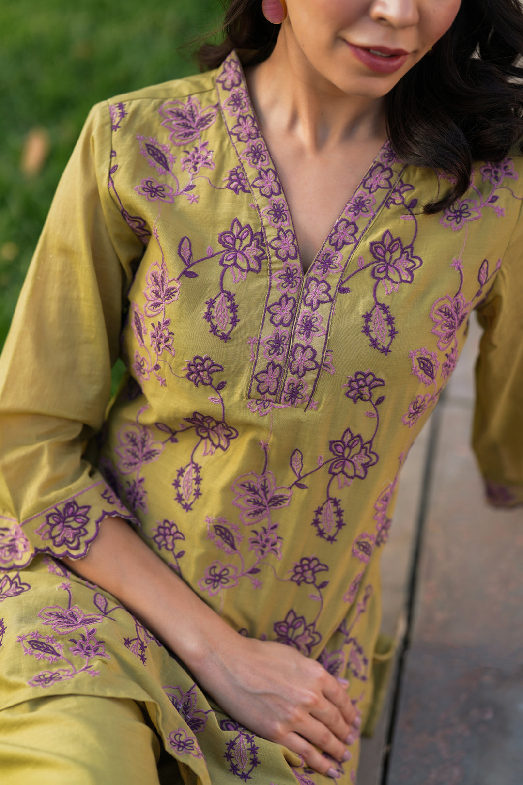 Olive Green Cotton Kurta Set for Women with Palazzo Pants