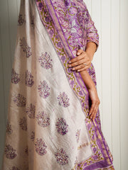 V-neck Purple Jaipuri suit with Gota Lace