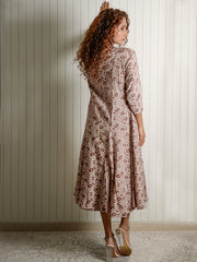 Brown Viscose Floral Jacket & Dress Set