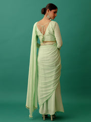 Mint Green Pre-draped Saree and Blouse