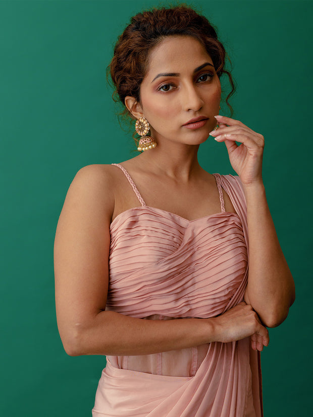 Dusty Pink Pre-draped Saree and Corset Blouse