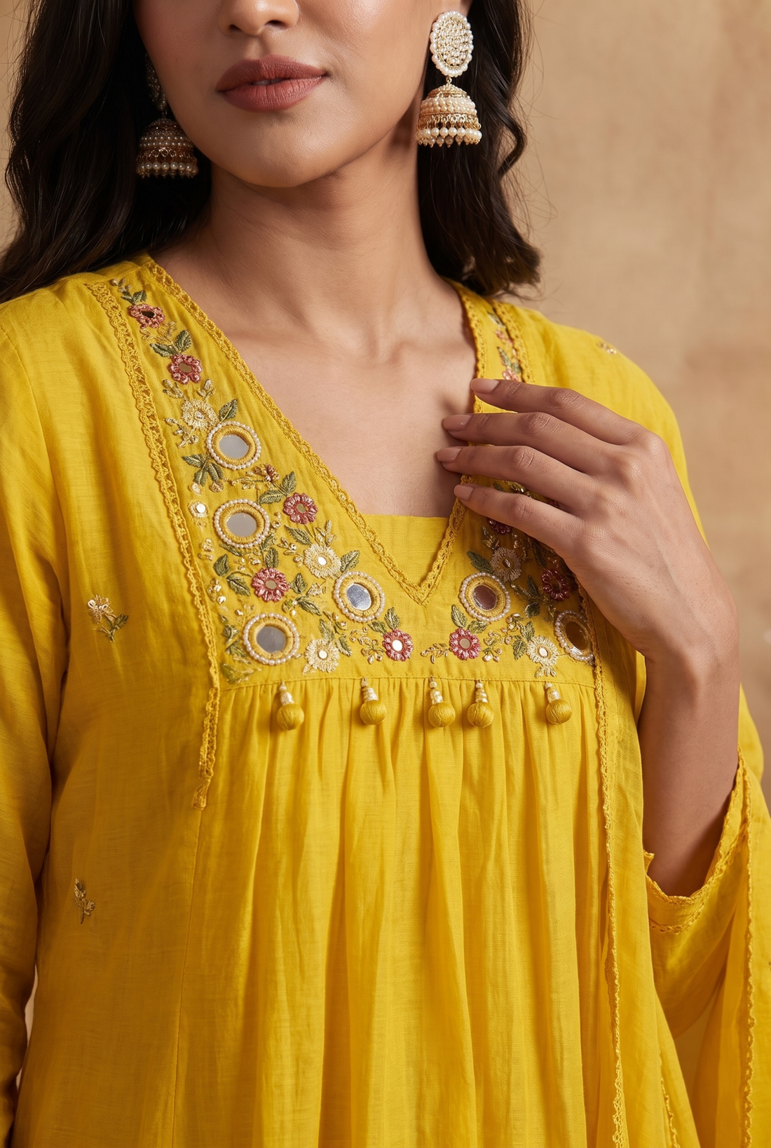 Yellow 3 piece anarkali set