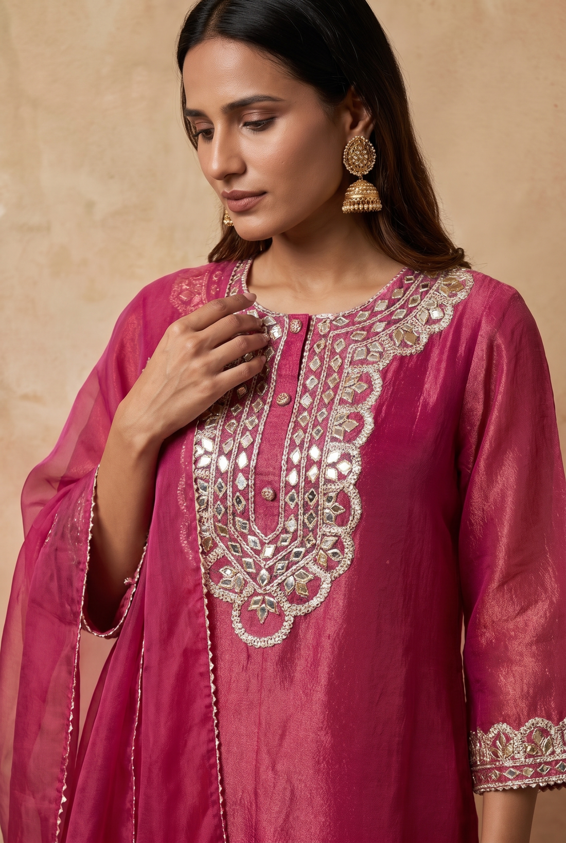 Pink Gota Patti Embroidered suit with Dupatta