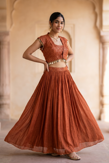 Orange Mirror Embellished Lehenga Set