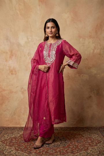 Pink Gota Patti Embroidered suit with Dupatta