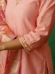 V Neck Light Pink Banarasi Suit