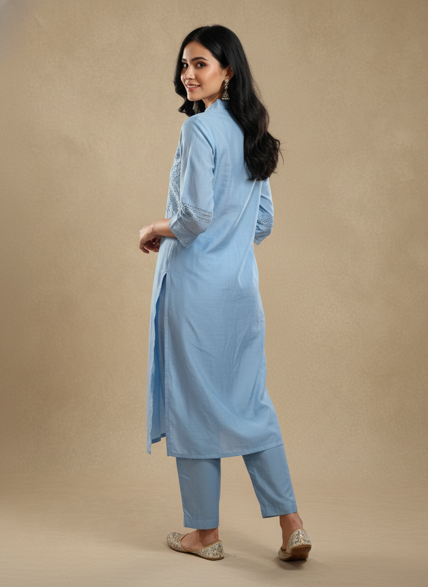 Ice Blue Embroidered Co-ord Set