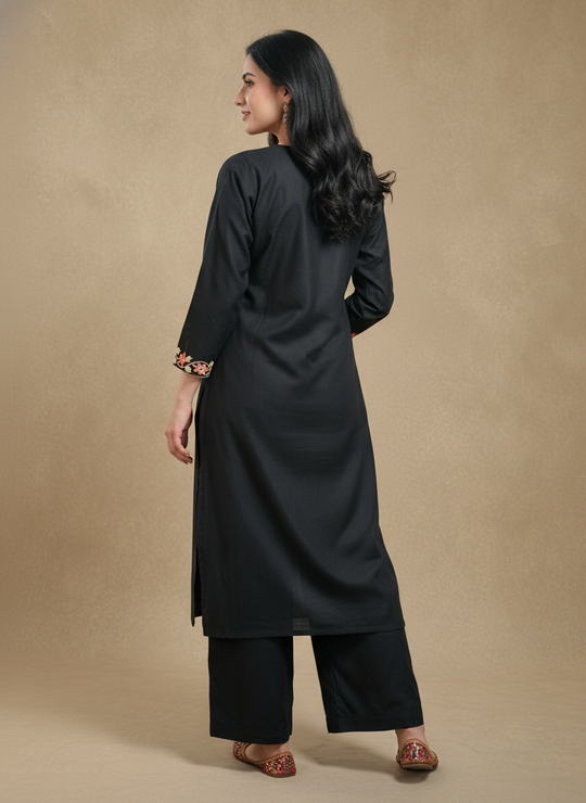 Black Kurtis With Multi Color Embroidery