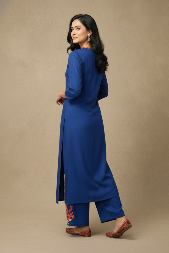 Midnight Bloom Navy Blue Aari Embroidered Co-ord Set