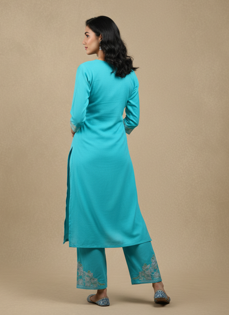 Aqua Blue Aari Embroidered Co-ord Set