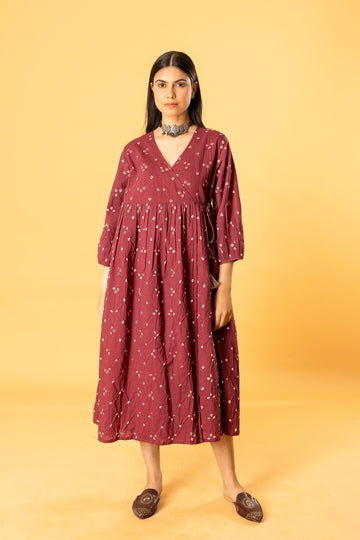 Bandhani angrakha dress in magenta - Cult91