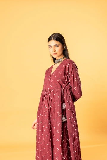 Bandhani angrakha dress in magenta - Cult91