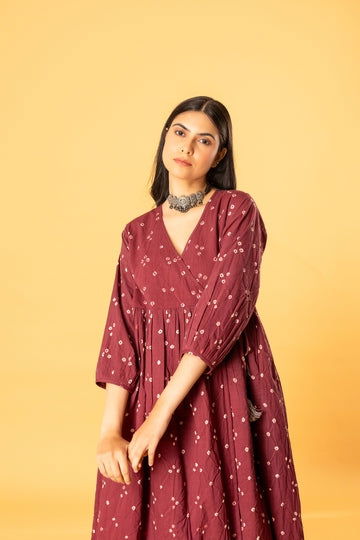 Bandhani angrakha dress in magenta - Cult91