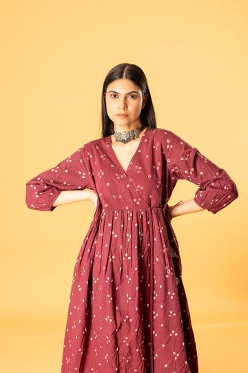 Bandhani angrakha dress in magenta - Cult91