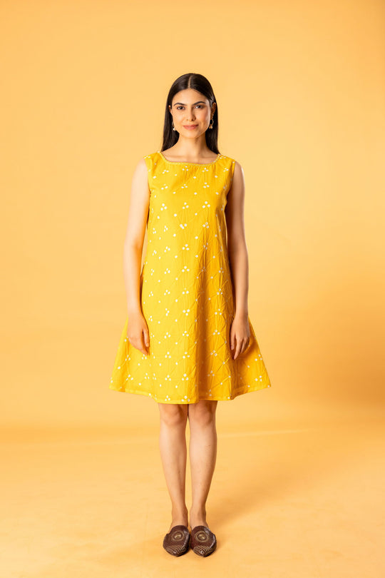 Bandhani short dress in yellow - Cult91