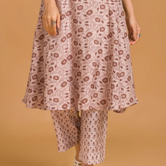 Beige Floral Viscose Muslin Kurta with Straight Pants - Cult91