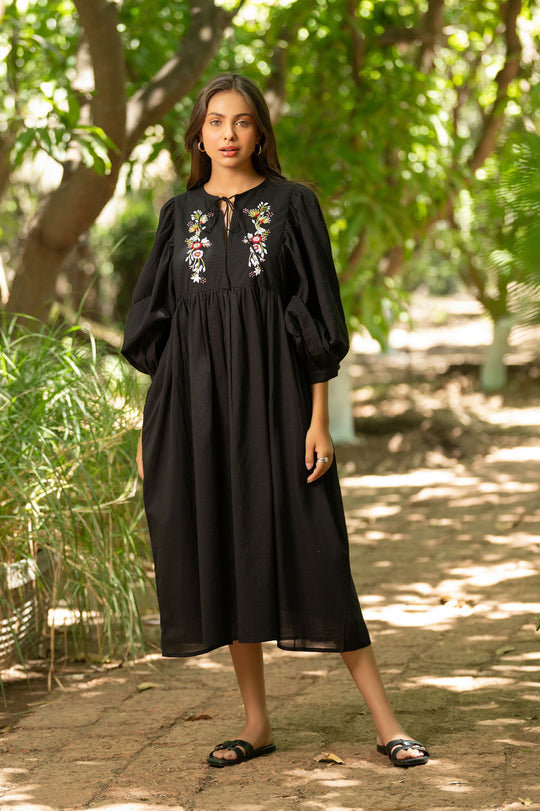 Black Embroidered Dress - Cult91