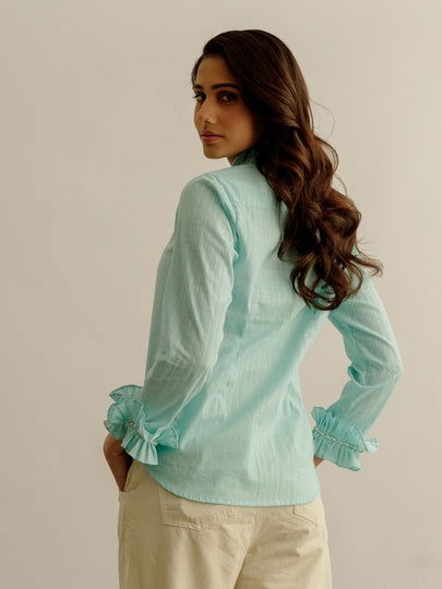 Blue Shirt with Pearl Embroidery - Cult91