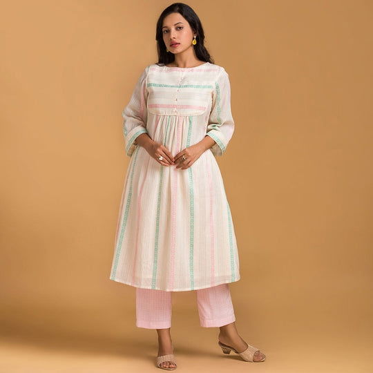 Boat Neck Striped Kurta with Straight Pants - Cult91