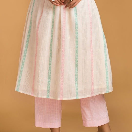 Boat Neck Striped Kurta with Straight Pants - Cult91