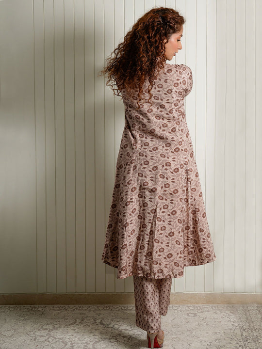 Brown Viscose Floral Three-Piece Set - Cult91