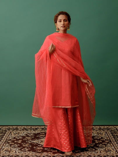 Carrot Red Banarasi Suit - Cult91