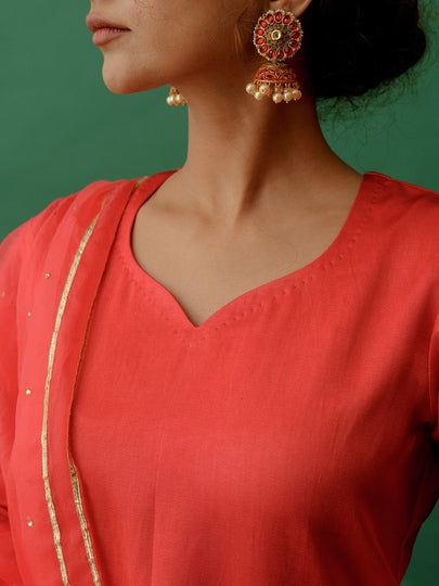 Carrot Red Banarasi Suit - Cult91