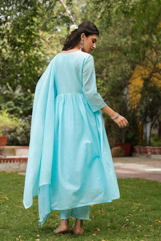 Sky Blue Embroidered Kurta Set for Women
