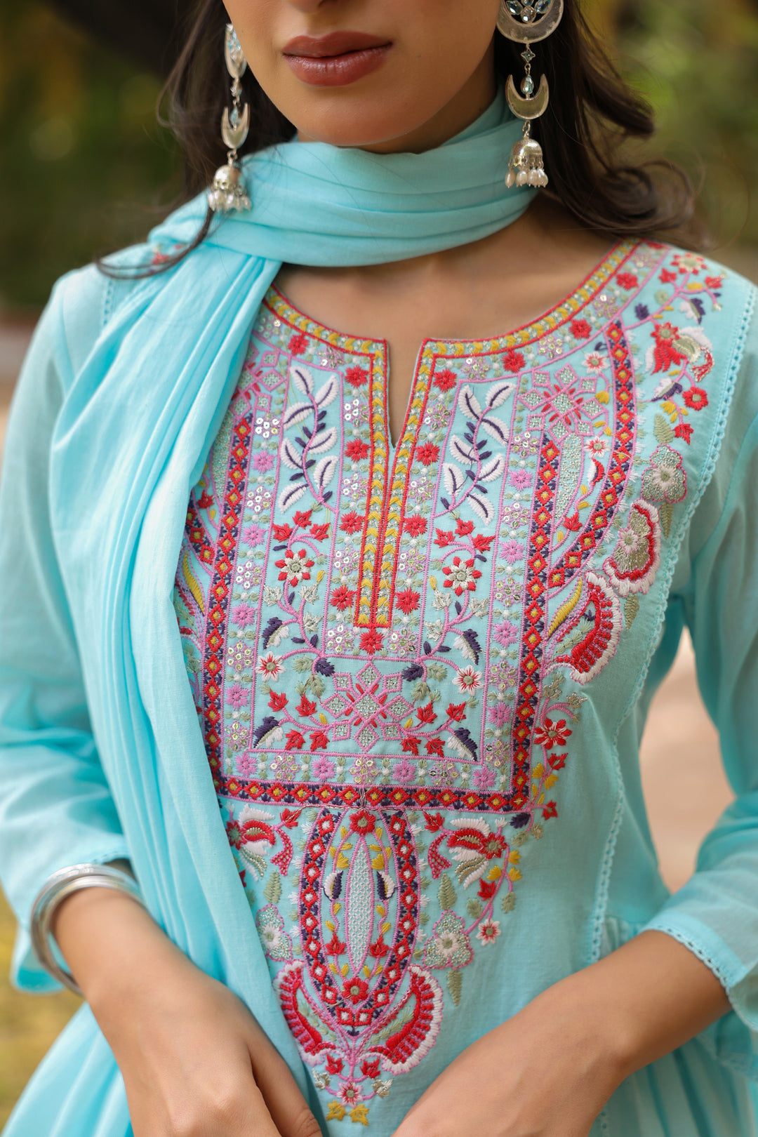 Sky Blue Embroidered Kurta Set for Women