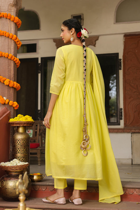 Lime Yellow Embroidered Kurta Set for Women
