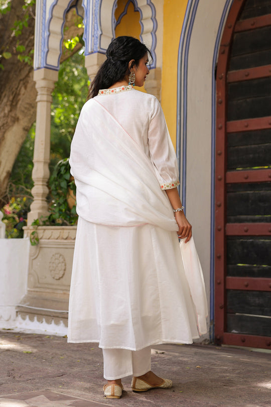 White multicolor Embroidered Straight Kurta Set with Dupatta