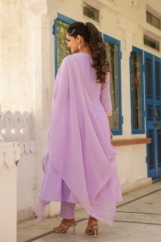 Lavender Gota Work Anarkali Kurta Set with Dupatta
