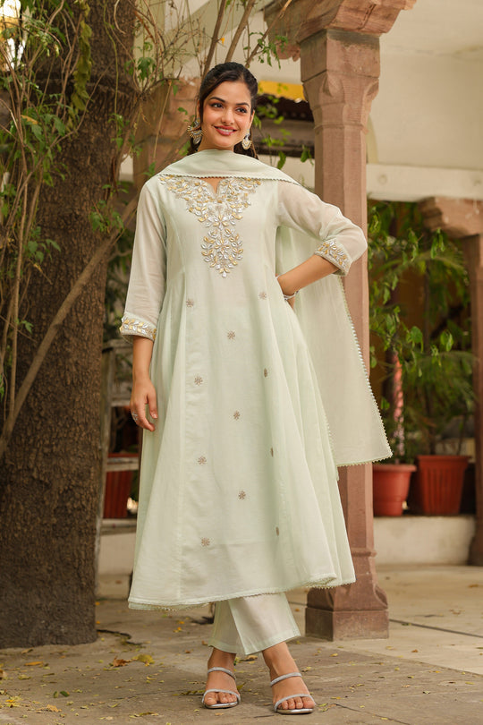 Pista Green Gota Work Anarkali Kurta Set with Dupatta