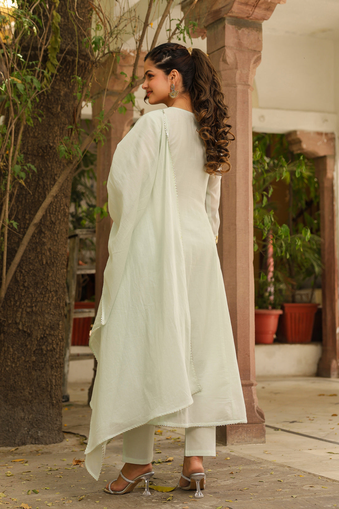 Pista Green Gota Work Anarkali Kurta Set with Dupatta