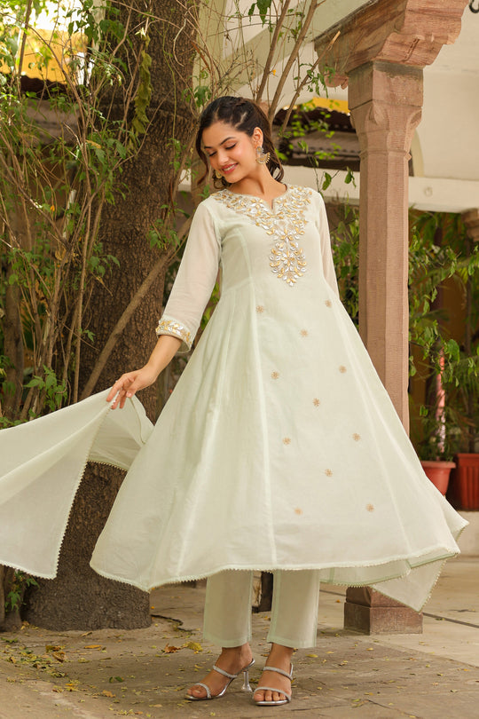 Pista Green Gota Work Anarkali Kurta Set with Dupatta